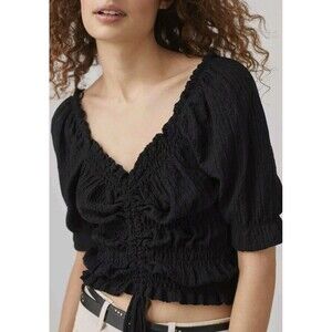 Anthropologie Pilcro Sz S Puff-Sleeved Top Black Cropped Summer Festival Concert